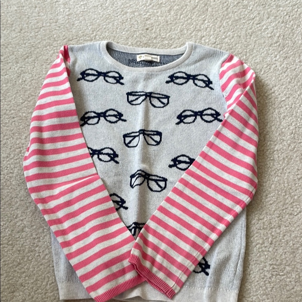 Gray and Pink Striped Sweater with Glasses Pattern